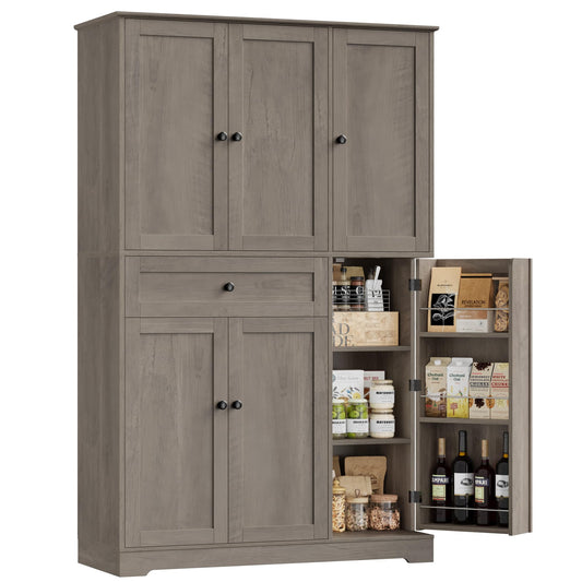 HOSTACK 68" Tall Kitchen Pantry Storage Cabinet, Modern Kitchen Hutch Cabinet with Doors and Shelves, Freestanding Food Pantry with Large Storage Drawer for Dining Room, Living Room, Ash Gray