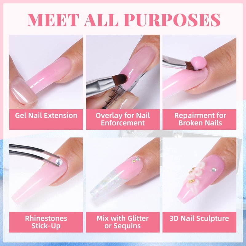 Morovan Poly Gel Nail Set: 48 Color Gel Extension Nails - Trendy Art Designs with Pure & Glitter Finish