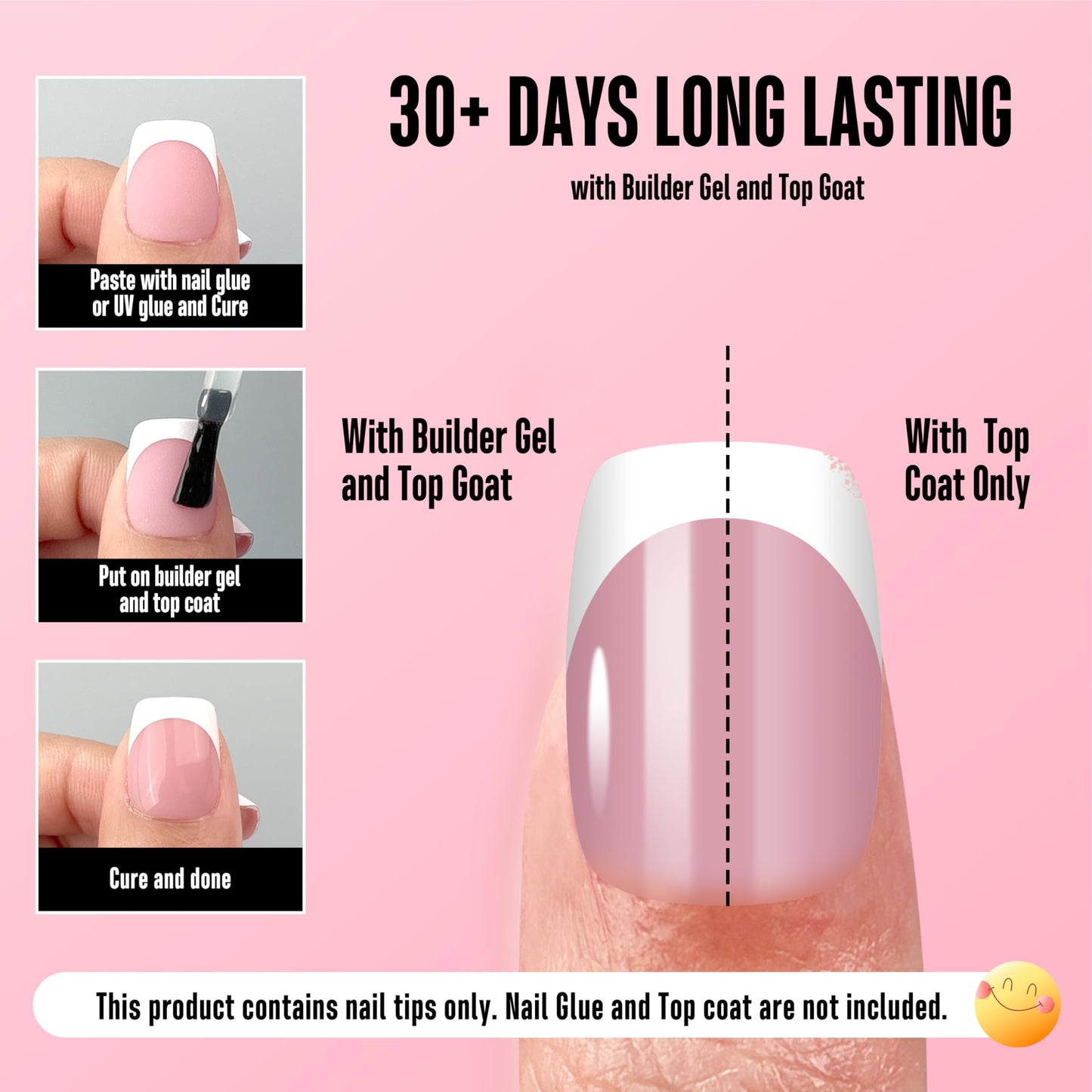 NOVO OVO Short Square Round White French Tip Nail Tips Press on BERRY PINK, Extra Thick Full Cover False Fake Nails, Need Builder Gel Top Coat & Glue, for Salon DIY Acrylic Extension x15 Sizes 240 pcs