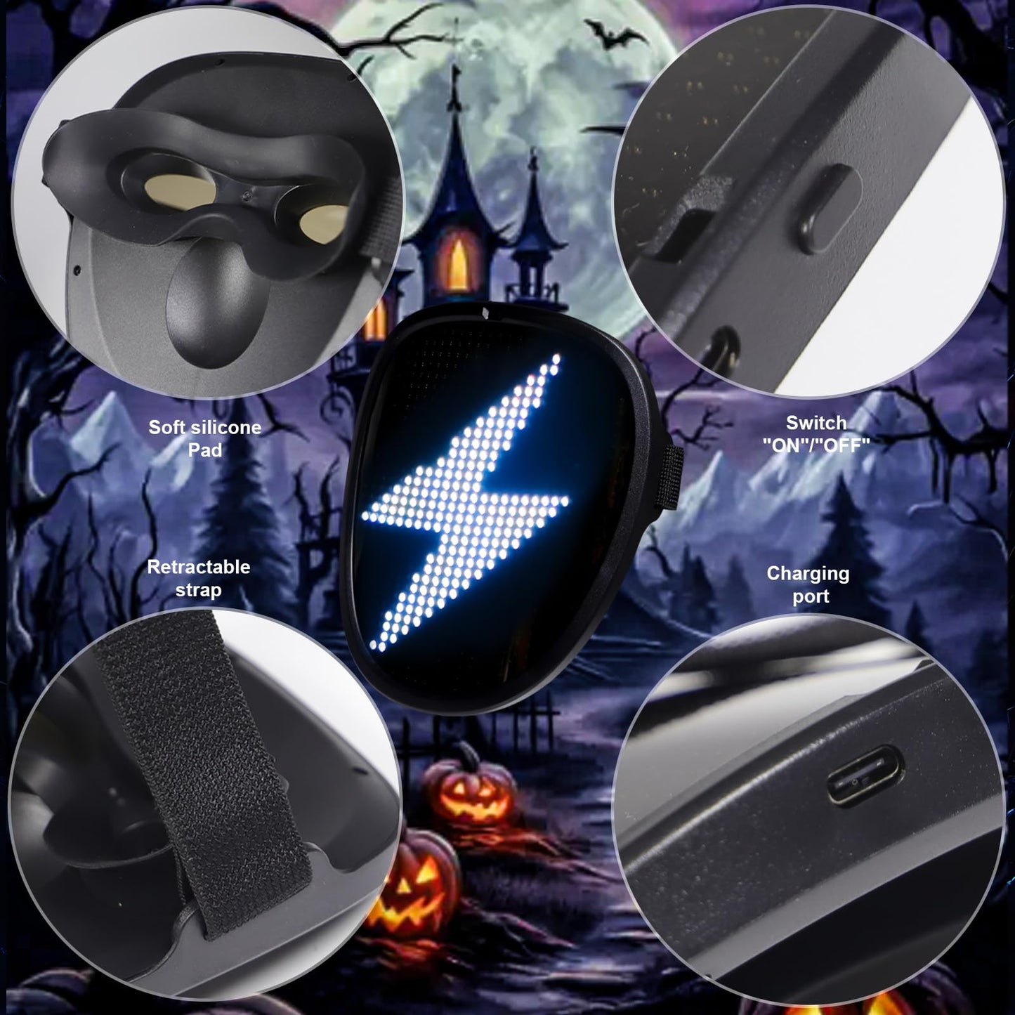 JDBMAOYE Led Mask For Kids,Lighted Up Mask - Led Masks With Gesture Sensing For Halloween Costume Christmas Cosplay Party Cool Gifts