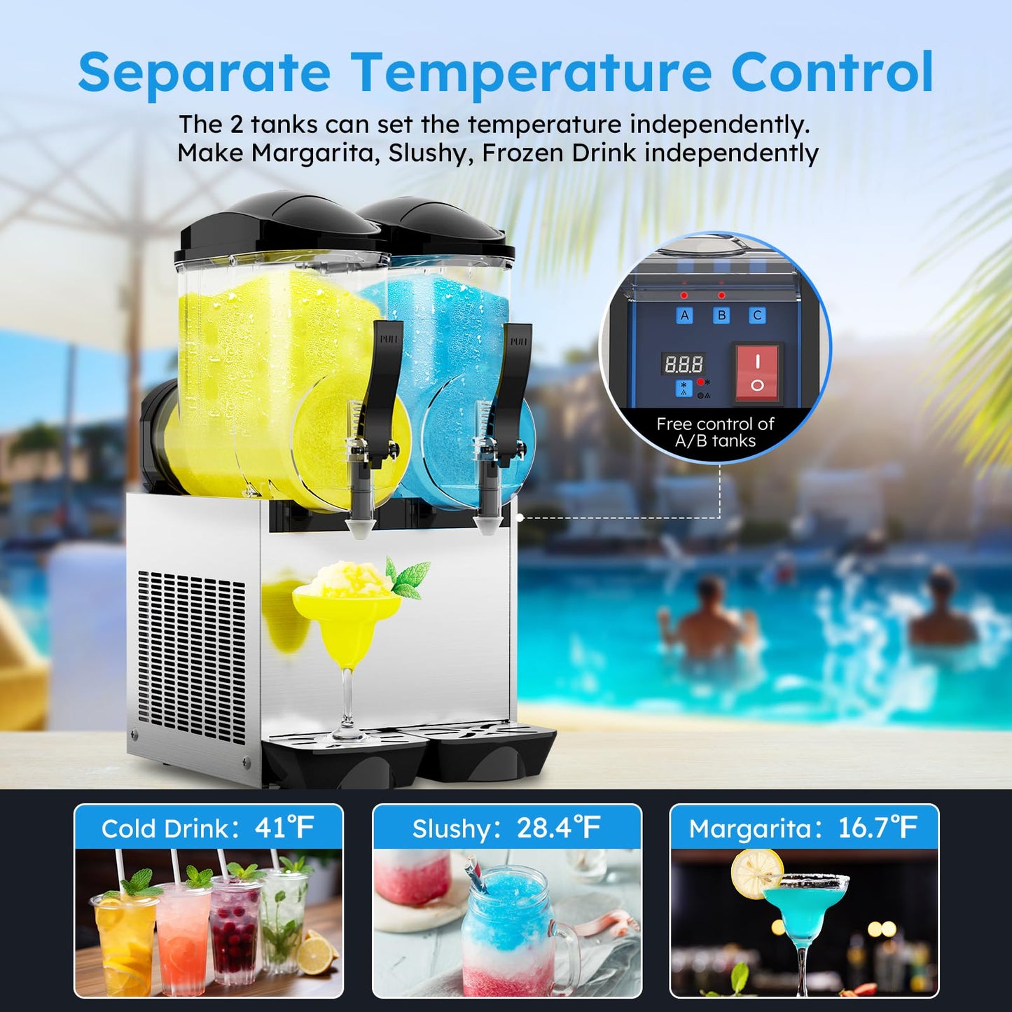 30L 8 Gal Commercial Margarita & Slushy Machine,1100W 110V Frozen Drink Maker Smoothie Machine for Bar,Electric Large Slushie Machine with Self-cleaning Mode,For Alcohol Beverage Cocktail Juice