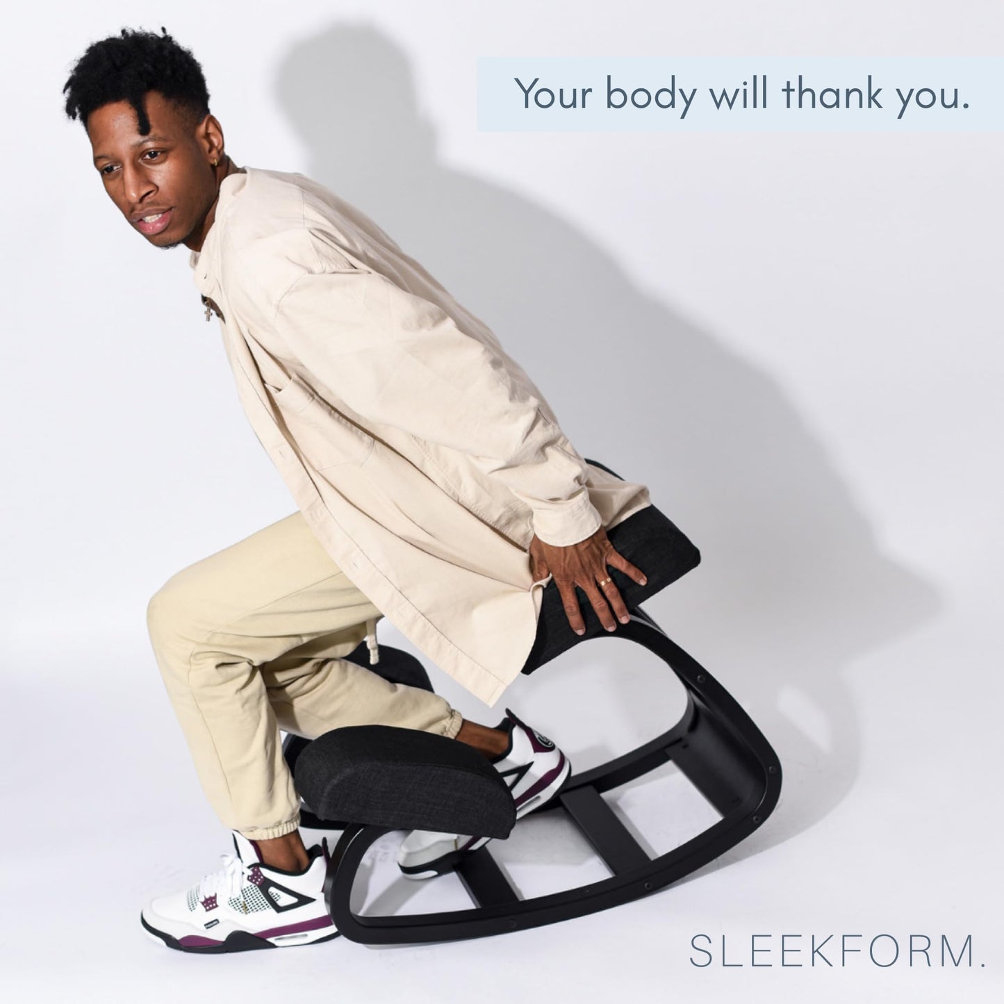 SLEEKFORM Ergonomic Kneeling Chair - Rocking Balancing Wood Knee Stool | Posture Correcting for Bad Backs, Neck Pain & Spine Tension Relief | Orthopedic Balance Seat & Thick Comfortable Knees Cushions