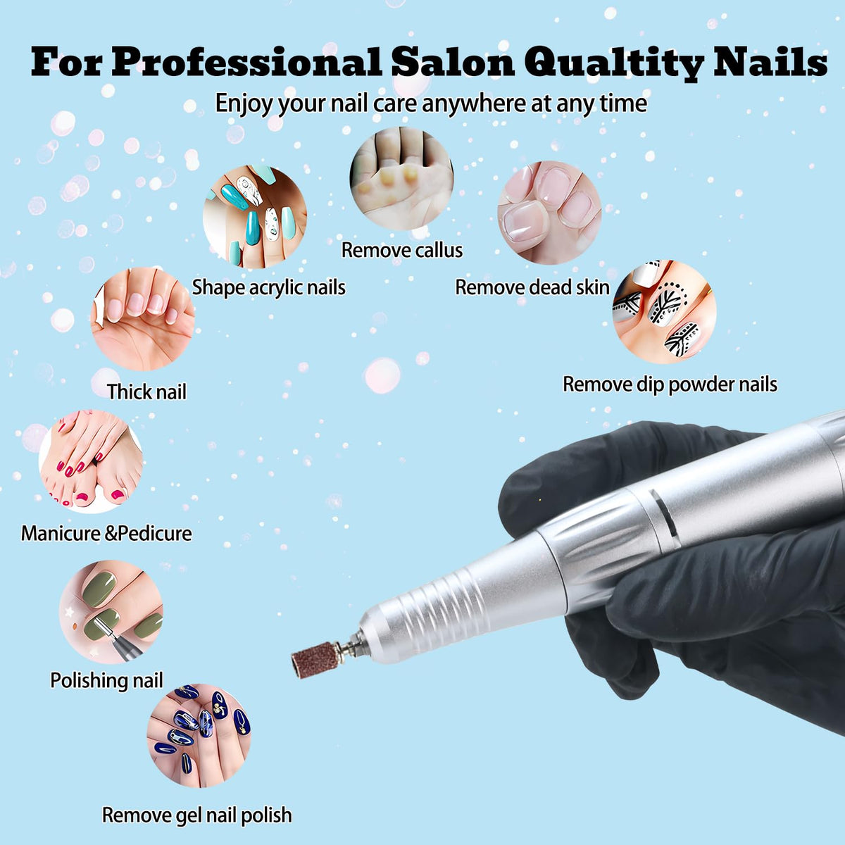 Professional Nail Drill File 45000RPM Electric Portable Nails Drills Kit with Rechargeable 7 uñas Bits Cordless Efile for Poly Gel Acrylic Nails Remover Home Salon Pedicure Manicure Tool (Purple)