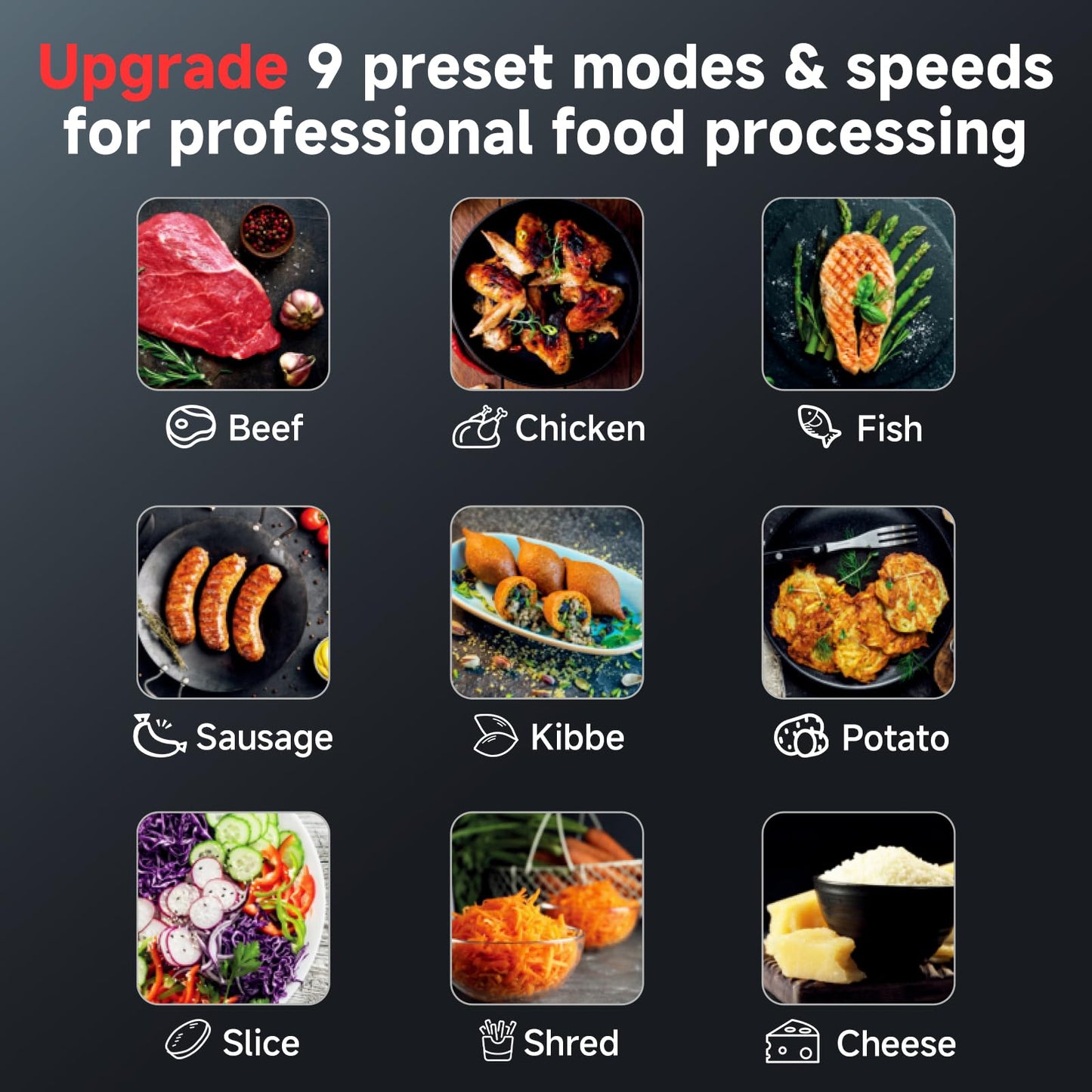 AAOBOSI Multifunctional Digital Meat Grinder Electric 3000W Max w/ 9 Touch Screen Presets, Auto-Reverse & Built-in Storage -Grinding, Sausage & Kibbe & Grate Cheese Making for Home Use