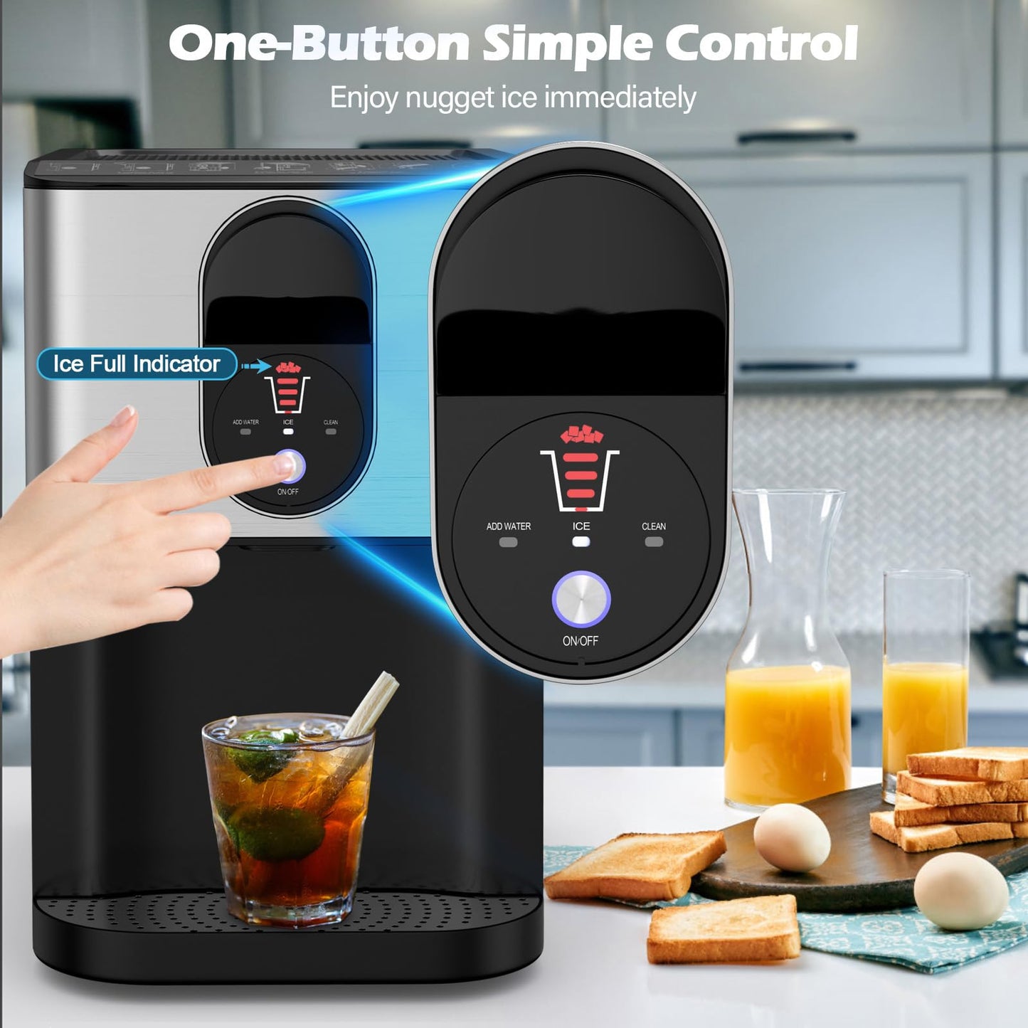 ARLIME Self Dispensing Nugget Ice Maker Countertop, 56 lbs/24 H Pepple Chewable Ice Making Machine w/Self-Cleaning System, Pellet Ice Machine w/ 0.63 gal Water Tank for Home Kitchen Party