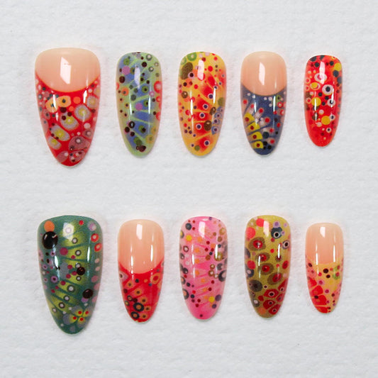 BSBTBZ Colorful Polka Dots Press On Nails Medium Almond Shape 30pcs Acrylic ABS False Nails French Tip Glossy Full Cover Artificial Nails for Women