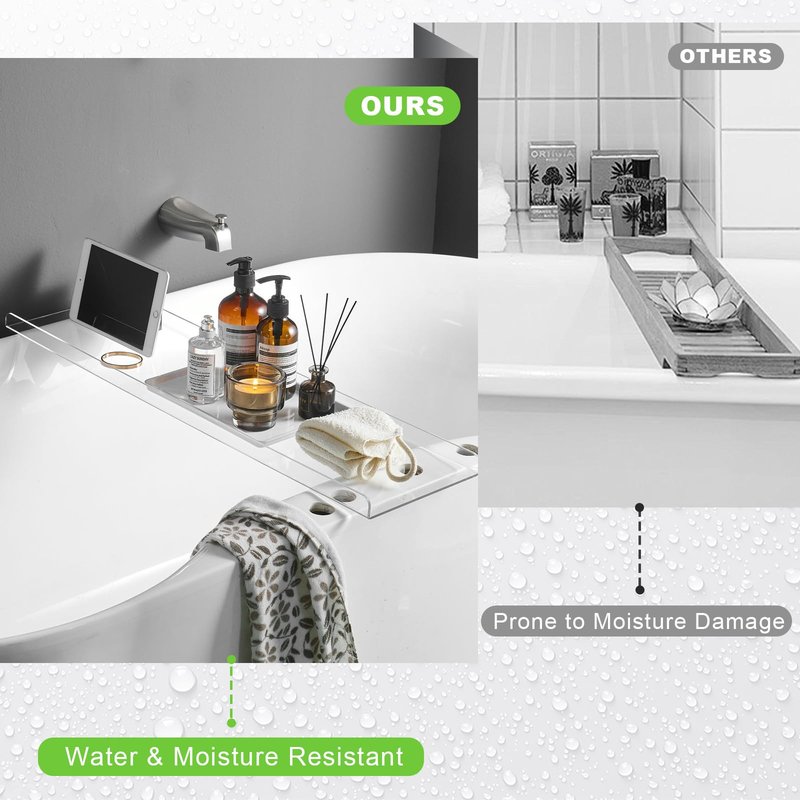 Clear Bathtub Tray Caddy, Bath Tub Rack Shelf, Luxury Bathroom Organizer Tablet Holder, Acrylic SHUNLI