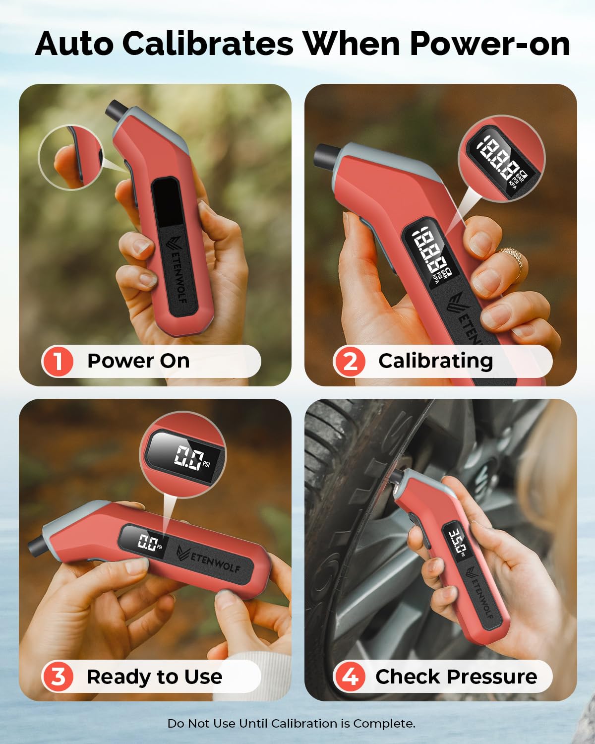 ETENWOLF T300 Plus Tire Pressure Gauge 200 PSI, Digital Tire Gauge with Bright LED Display, Tire Gauges for Tire Pressure with Presta Valve Adaptor (Vivid Orange)