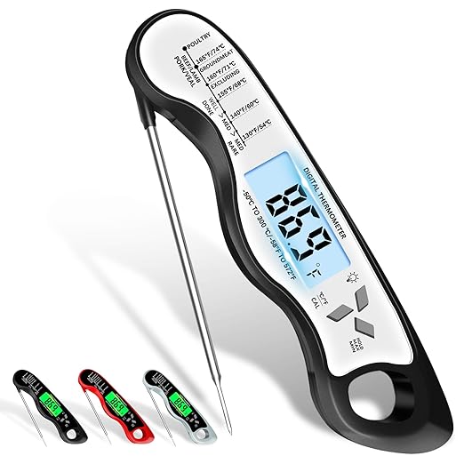 Meat Thermometer Digitalï¼IP67 Waterproof Cooking Thermometer with Backlight, Calibration & Hold Functionï¼Food Thermometer for Cooking,Outdoor Grillingï¼Suitable as Stocking Stuffers for Men (White-2)