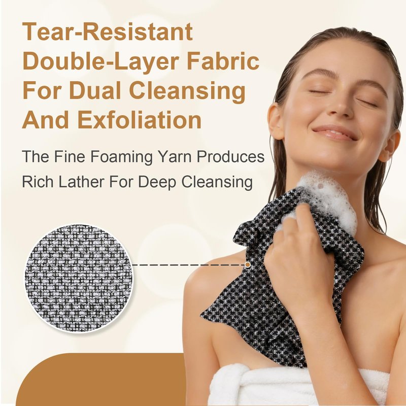 Blissal Exfoliating Shower Towel,Advanced Exfoliating Microfiber Towel,2-in-1 Exfoliation Towels,Premium Scrub Bathroom Towel Set,Body Scrubber with 2 Sides for All Skin Types (Black)