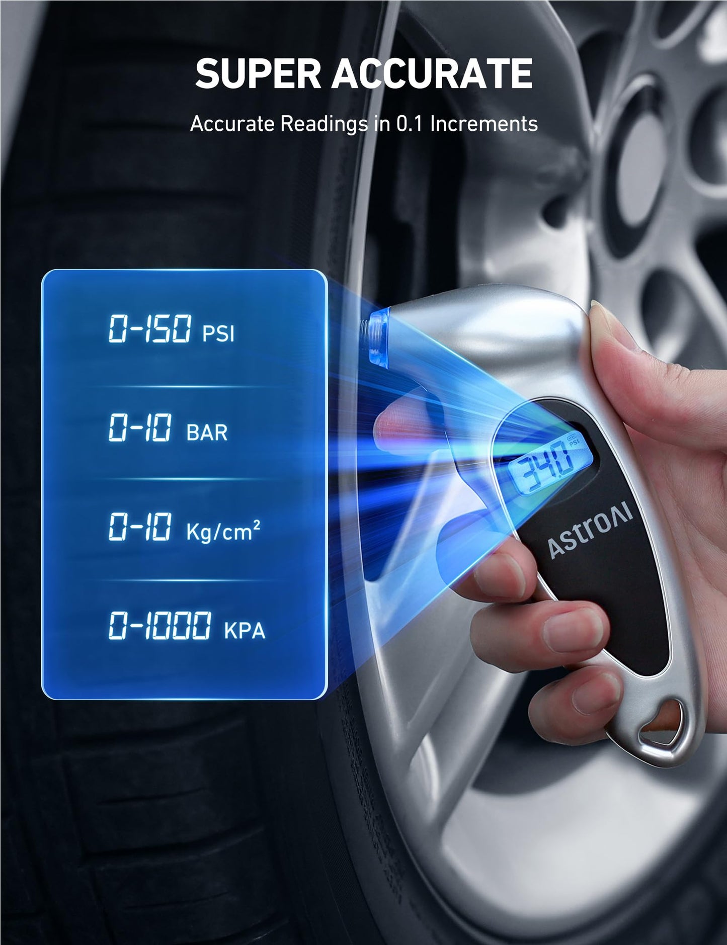 AstroAI Tire Pressure Gauge Digital 0-150PSI and 300PSI Large Screen