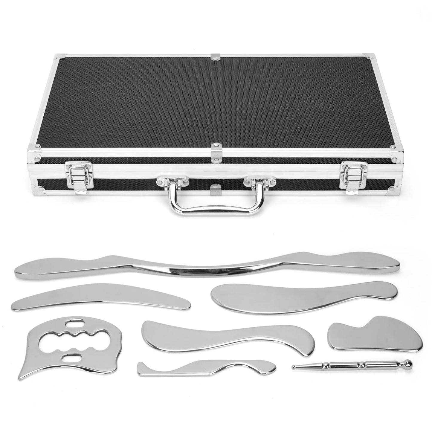 tonchean 8-Piece Muscle Scraper IASTM Tool Set, Gua Sha Scraping Massage Tool Set Stainless Steel Myofascial Release Tool Deep Tissue Massage Tool Set for Reduce Arms, Legs, Back, Shoulder Muscle Pain