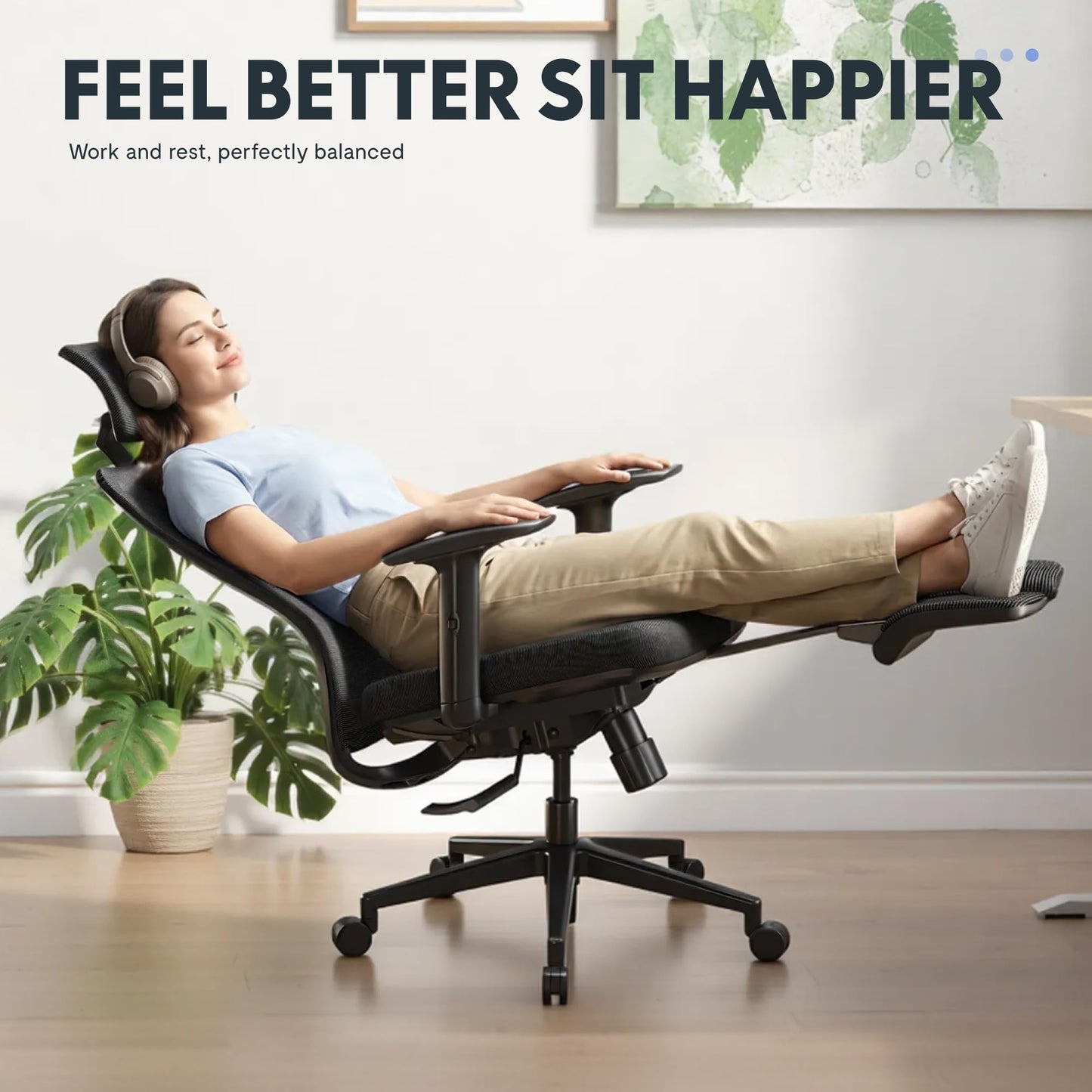 FLEXISPOT OC3 Cloud Ergonomic Office Chair with Footrest, High Back Computer Chair with Adjustable Lumbar Support/3D Headrest, Desk Chairs for Home Office Gaming Working, Black,Foam Seat,Cloud-F