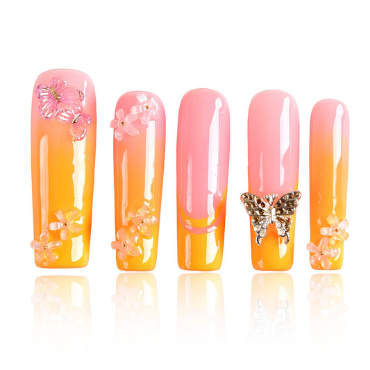 Tmani 10pc/set Extra Long Handmade Press On Nail Hot Girl's Long Ballet Nails Square Nail Full of Diamond Glitter Decoration Fake Nails Suitable For Girls Festival Parties and Birthday Gift (279,M)