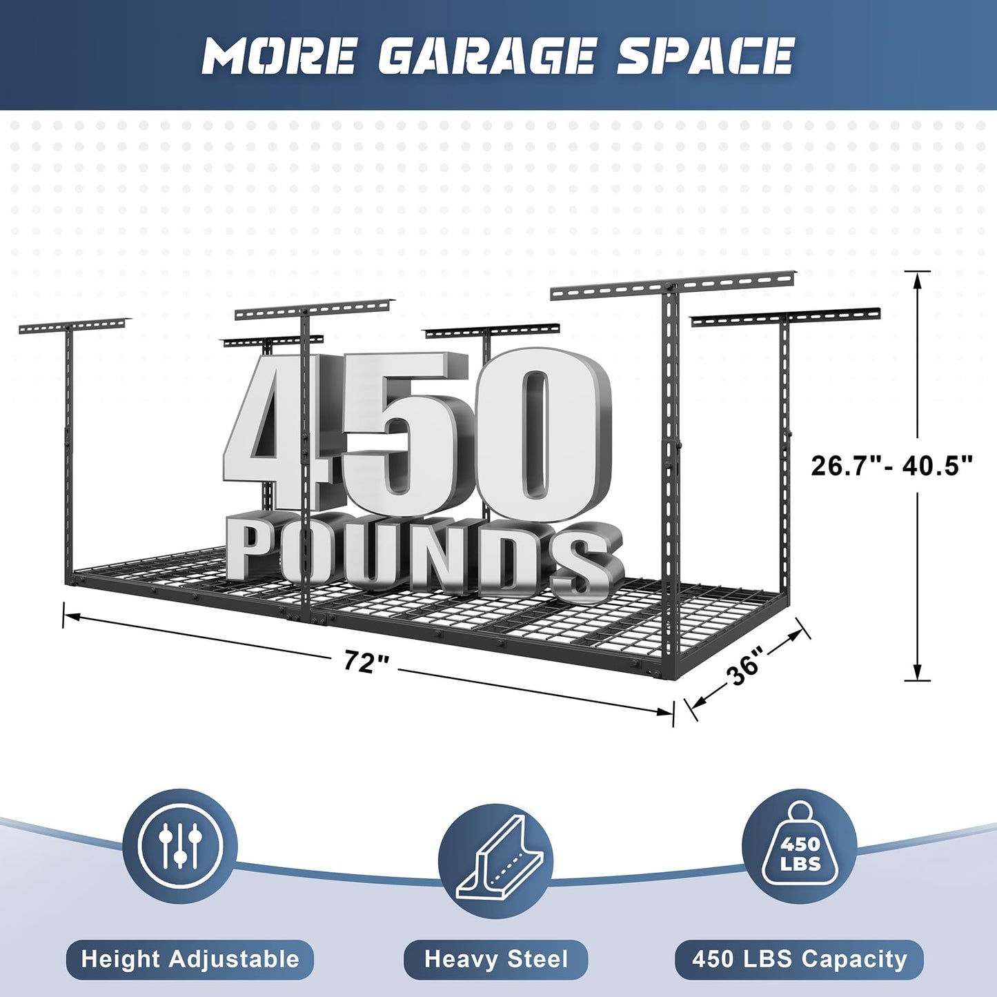 Jusgym 3X6FT Overhead Garage Storage Rack and 4 Pack Heavy Duty Garage Wall Shelving Set (2x3ft)