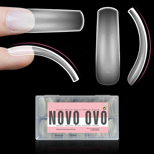 NOVO OVO Halloween XXL Curved Nail Tips Press on Full Cover, Tapered Square Gel x Extra Thick Long XL Acrylic Fake Nails Extension kit, Clear Pre-etched Soft French False Nail 12 Sizes 300pcs