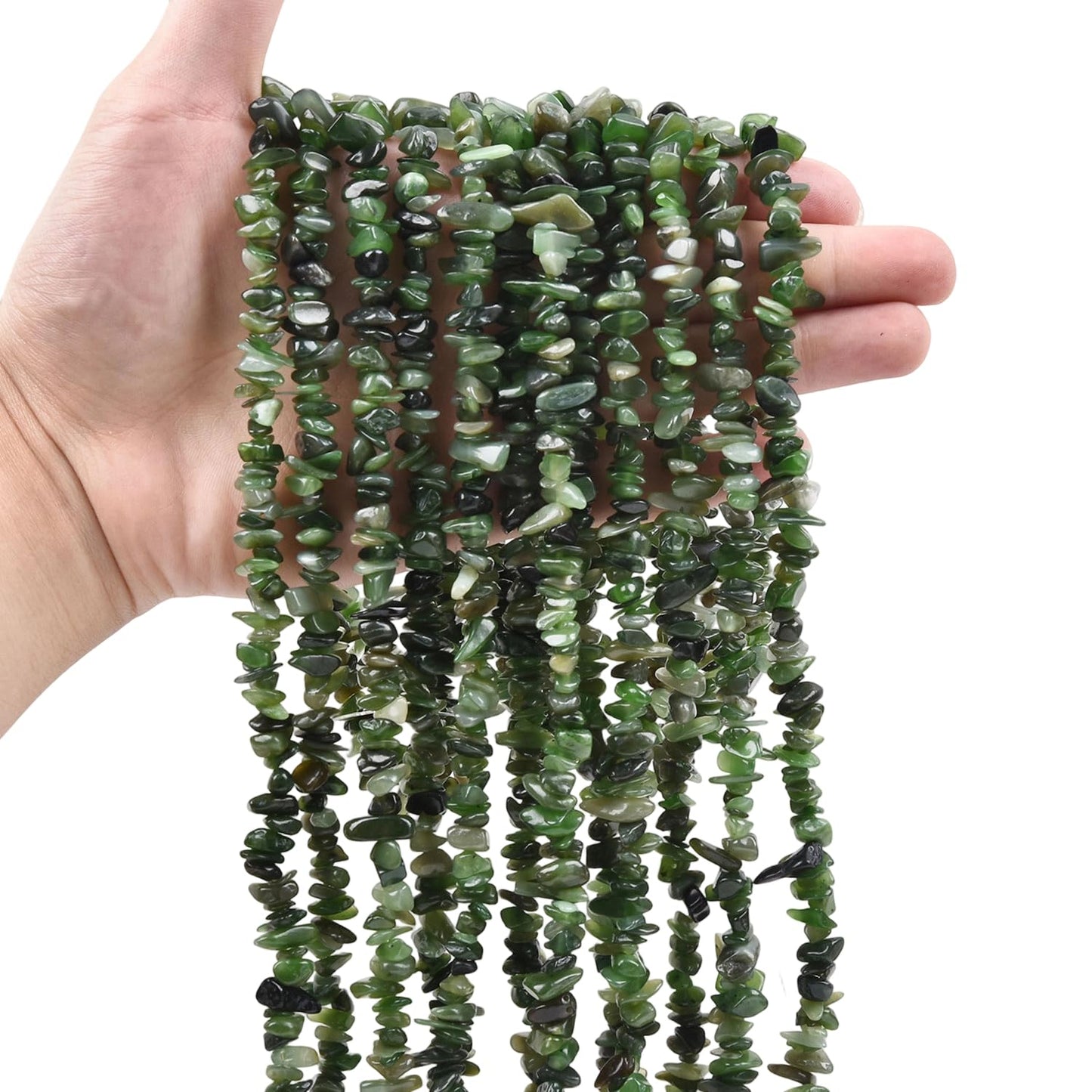 Natural Chip Stone Beads 450pcs Green Canada Jade Chips 5-8mm Genuine Real Irregular Healing Crystal Rocks Hole Drilled DIY Loose Gemstone Beads for Jewelry Making Bracelet Earrings Necklace Crafting