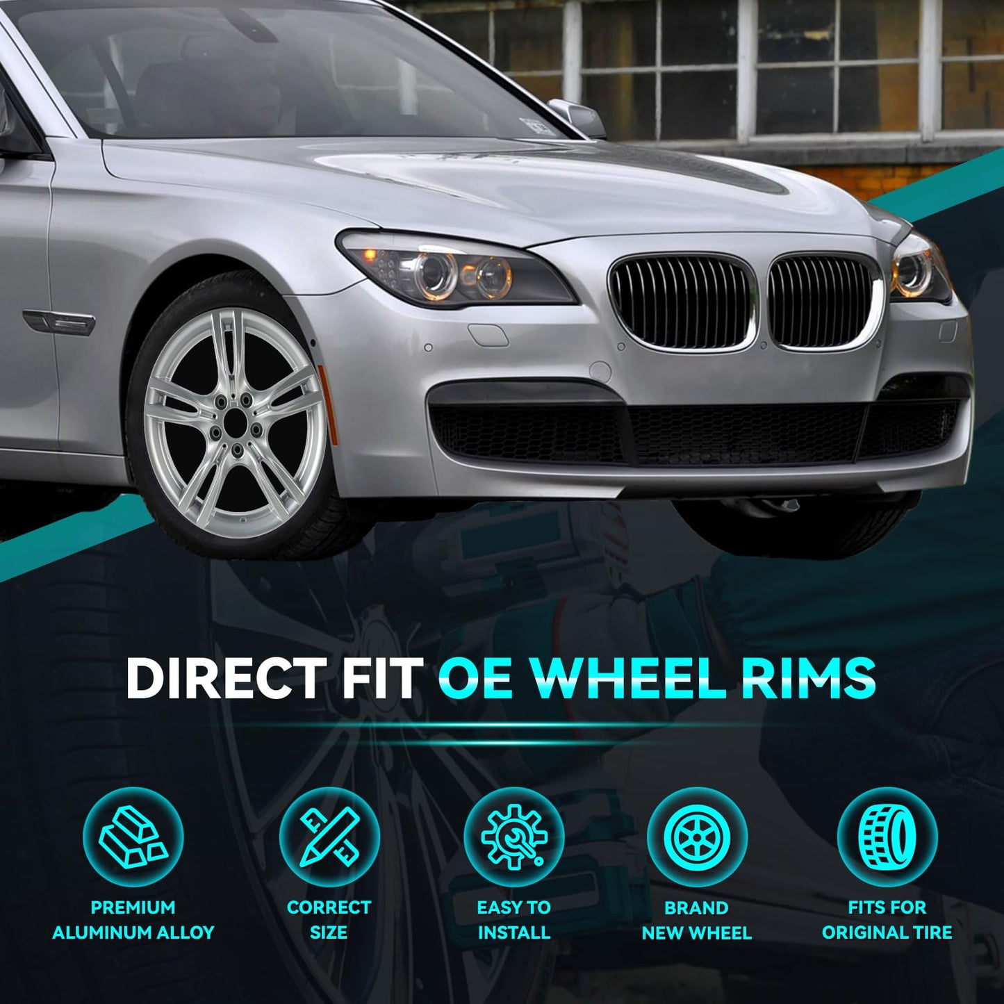 HOLUEKU New 18 Inch 18x8.5 Inch Premium Aluminum Alloy Rear Wheel Rim Fits for BMW 3 & 4 Series Activehybrid 2012 2013 2014 2015 2016 2017 2018 2019 2020, 36117845881 Direct Fit OE Stock Specs