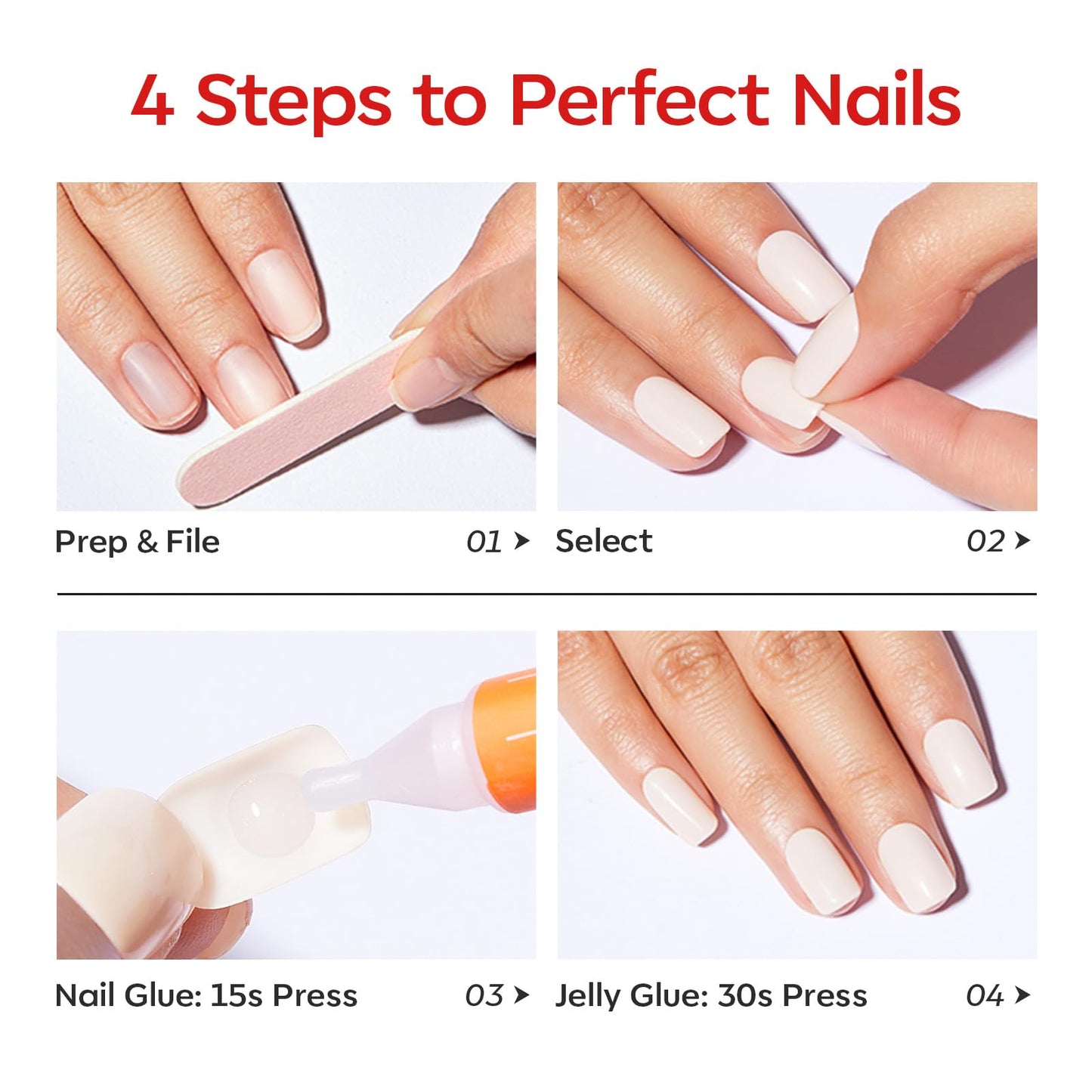 Modelones Sheer Red Press on Nails Almond, Spring Short Fake Nails, Reusable Nail Kit with Nail Glue Adhesive Tabs Mini Nail File, Nails Press Ons 30Pcs 15 Sizes, Women Girl Gift