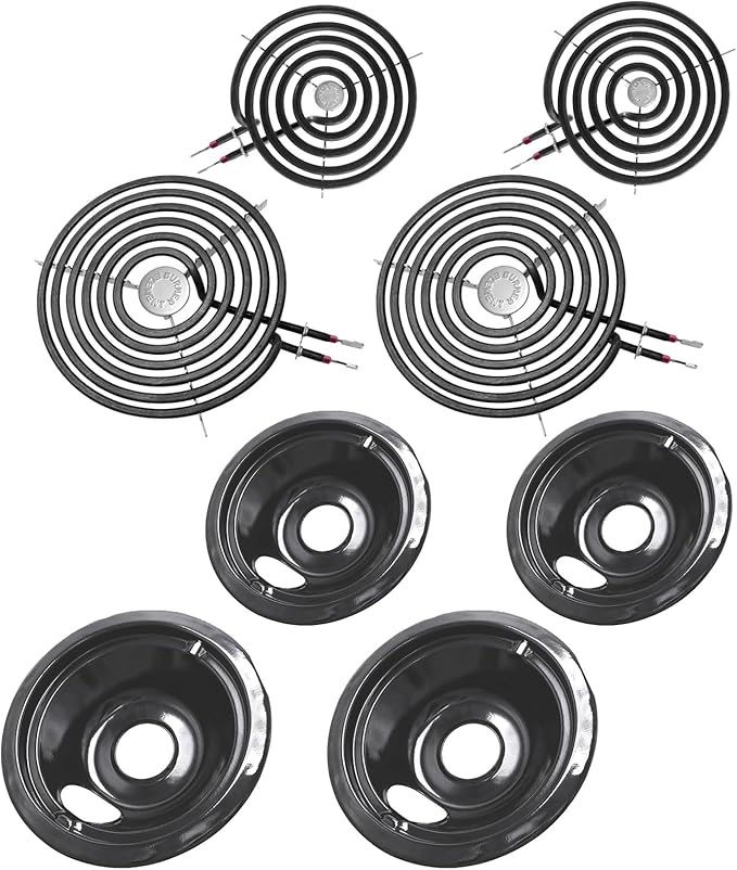 GE Drip Pans and Stove Burner Element Unit Set, Perfectly Fit WB30M1 & WB30M2 -Replacement for GE Hotpoint Kenmore Stove Topï¼Blackï¼