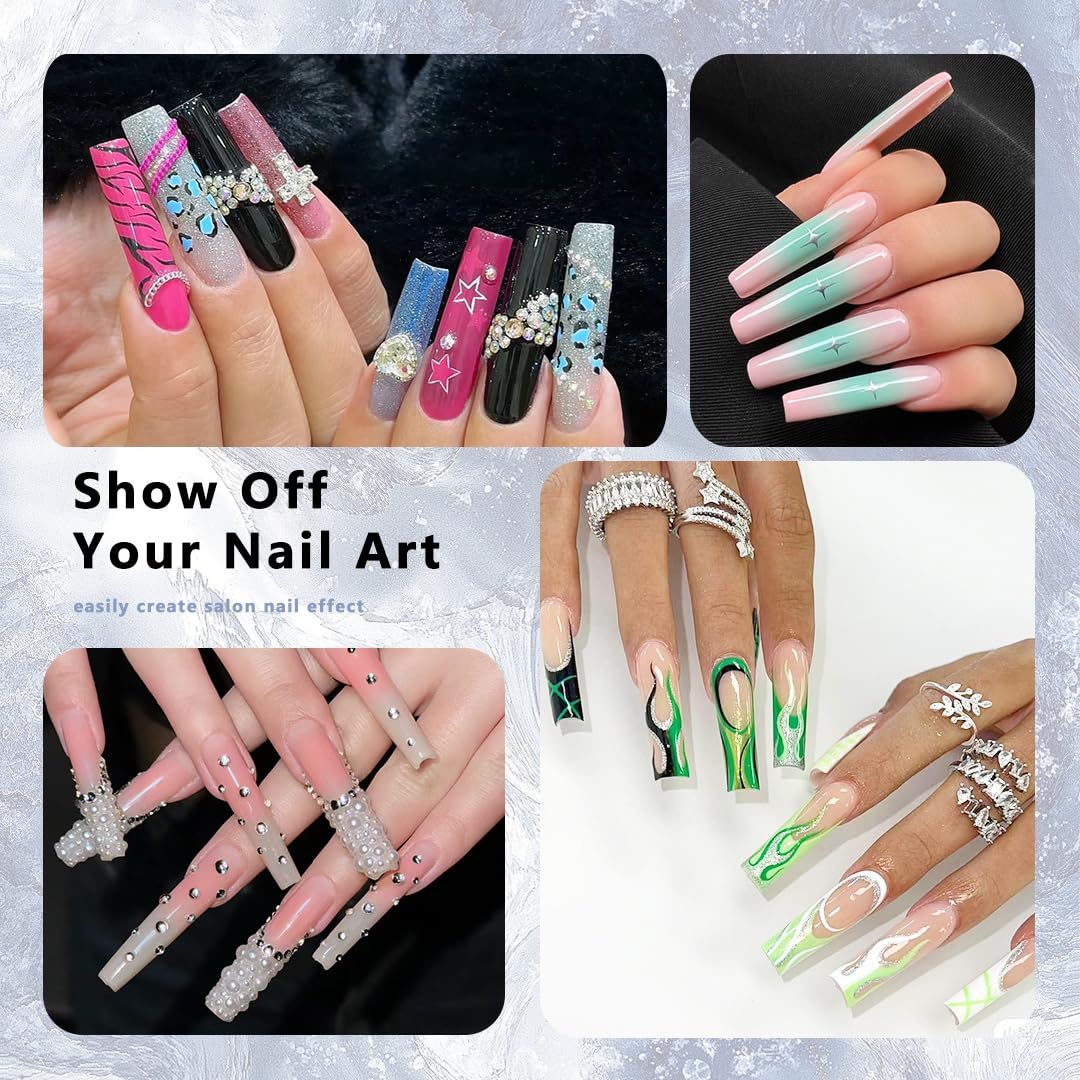 ELLEWIN 480PCS No C Curve Clear Nail Tips, 2XL Long Half Cover Straight and Coffin Nails for Acrylic Nails Kit, 12 Sizes Soft Square Gel Fake Nails Extension for Salons and Home DIY Gifts