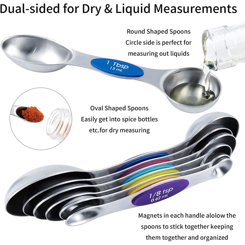 Magnetic Measuring Spoons Set and Measuring Cups Heavy Duty Stainless Steel Fits in Spice Jars for Baking & Cooking (14)