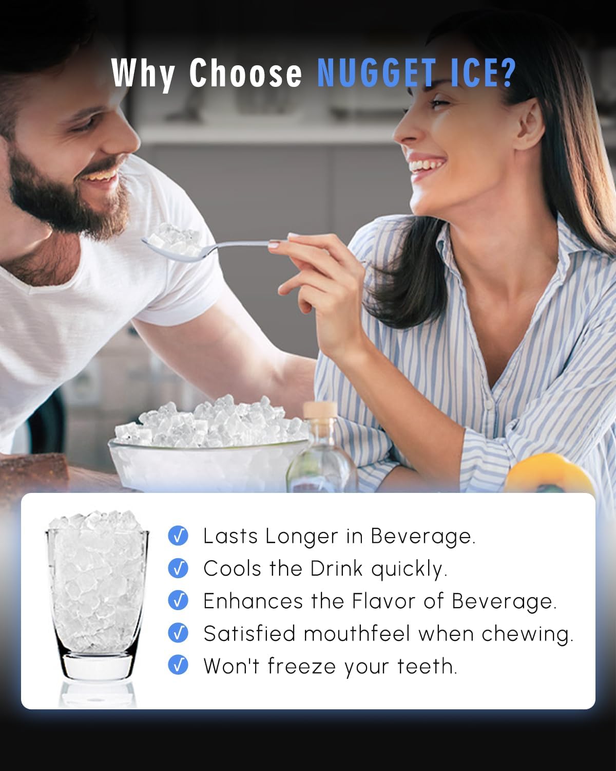 Maksone Countertop Nugget Ice Maker with APP Control, 44lbs/24H,Ready in 7 Mins,Crushed ice Maker,Sonic Pebble Ice Machine