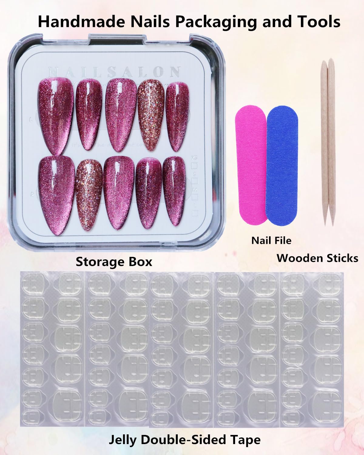 CAMILCY Press on Nails Handmade Nails Luxury Reusable Fake Nails For Girls long Almond Armor Cat's Eye Rose Red Diamonds HandPainted Salon Loveful Design Acrylic GelUV Finished 3DNails 10PCS (A027, M)
