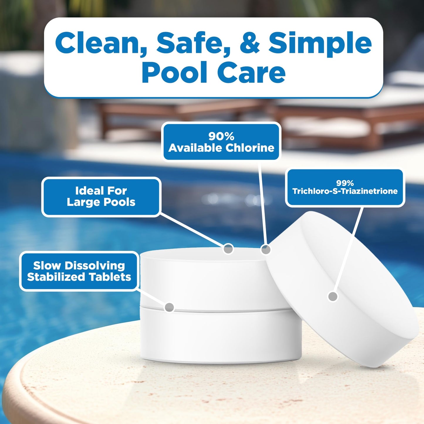 C3… 10 lbs. 3" Stabilized Chlorine Tabs for Swimming Pools | Easy to Use for Above Ground or Inground Pool | Slow Dissolving Individual Chlorinating Tablets | 10 Pound Bucket