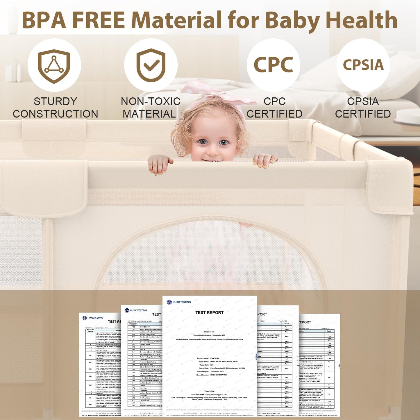 Baby Playpen with Mat 79x71inch - Extra Large Play Pen for Babies and Toddlers Indoor & Outdoor Baby Playard with Soft Breathable Mesh Cover - Sturdy Foam Infant Gate Playpen(Apricot)