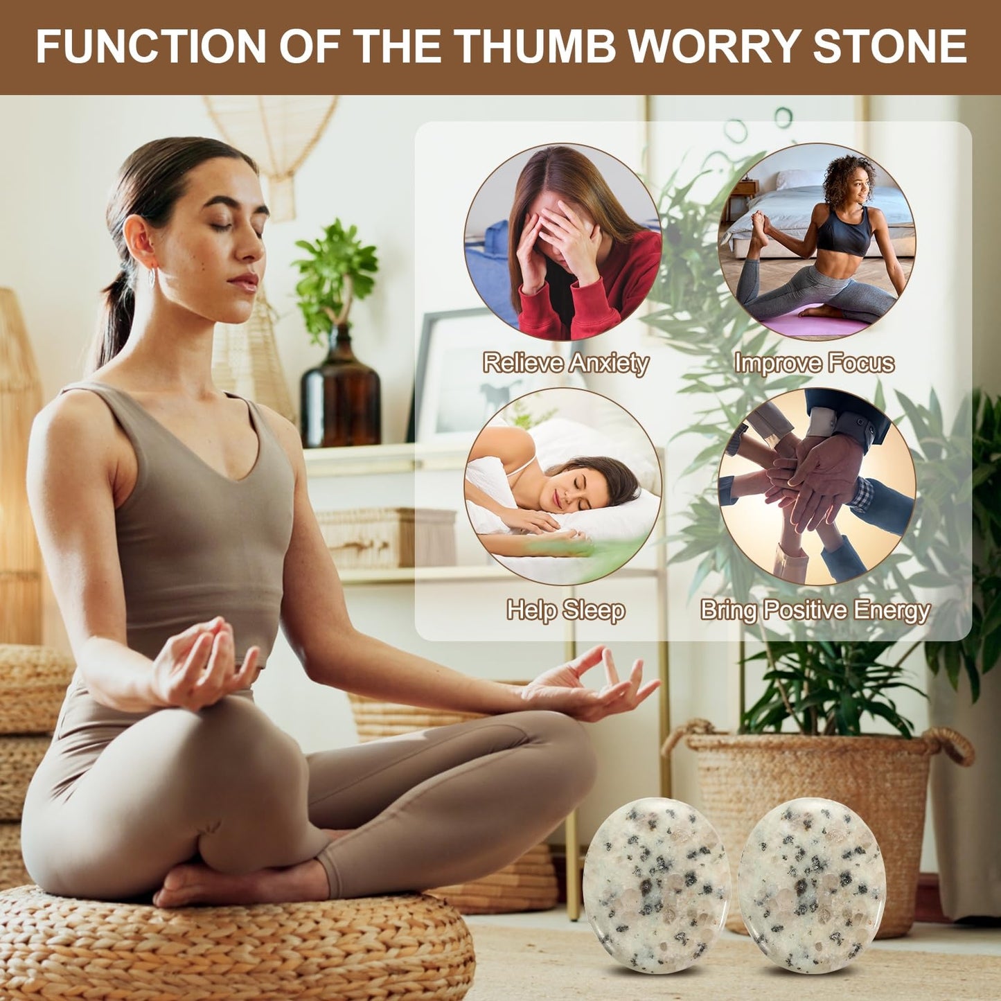 MECCANIXITY 2 Pcs Thumb Worry Stone for Anxiety, Tianshan Blue Stone Relief Crystals Hand Thumb Stones Pocket Gems Natural Polished for Yoga Meditation Relief