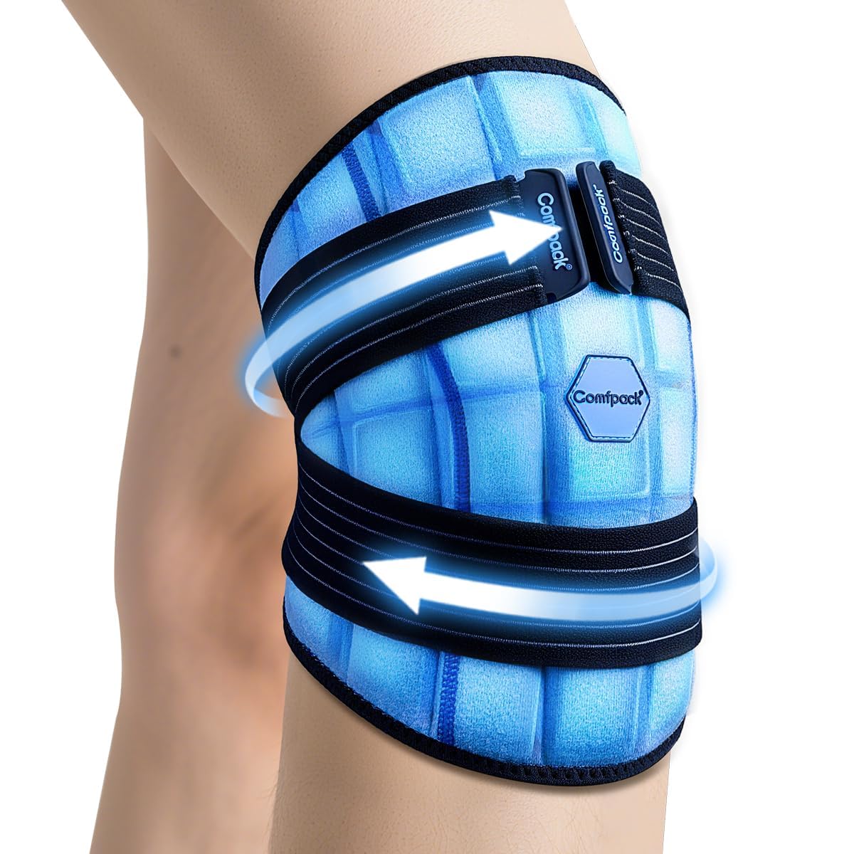 Comfpack Knee Ice Pack Wrap, 2 Hours Long Lasting Coldness Ice & Compression Therapy Flexible Ice Pack for Knee Replacement Surgery, Arthritis Pain, ACL, Swelling, Sports Injuries(23" × 10.3"")"