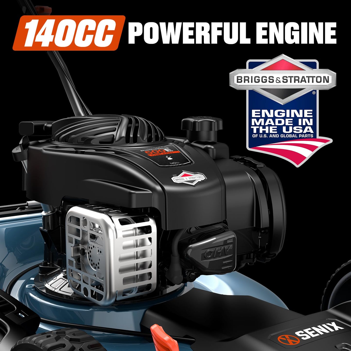 SENIX LSSG-M9 21-inch Gas Self-Propelled Lawn Mower - 140 cc 4-Cycle Briggs & Stratton Engine, Bagging, Mulching, and Side Discharge, 6-Position Lever Height Adjustment