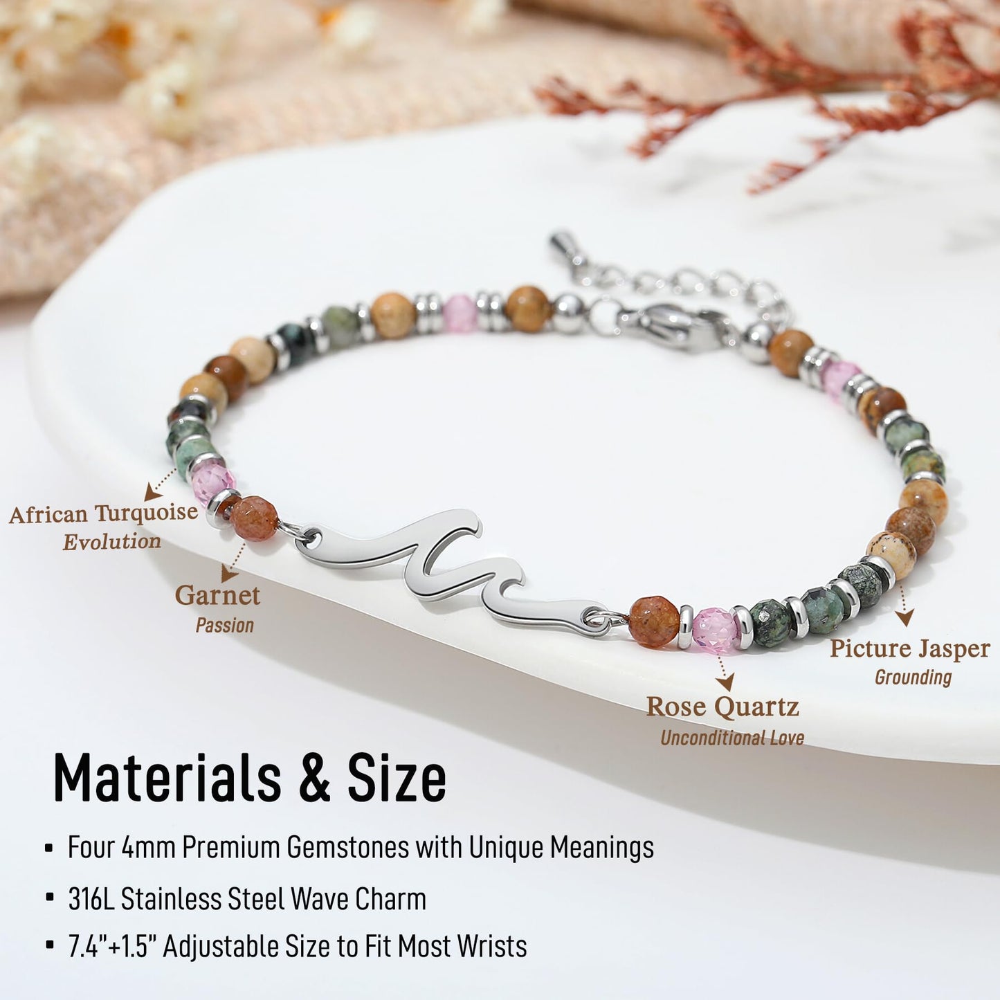 TONY & SANDY Grandma Bracelet, Grandma Birthday Gifts from Granddaughter, Grandmother Wave Bracelet for Women, Unique Mother’s Day Gifts for Grandmother Valentines Day Gift for Her