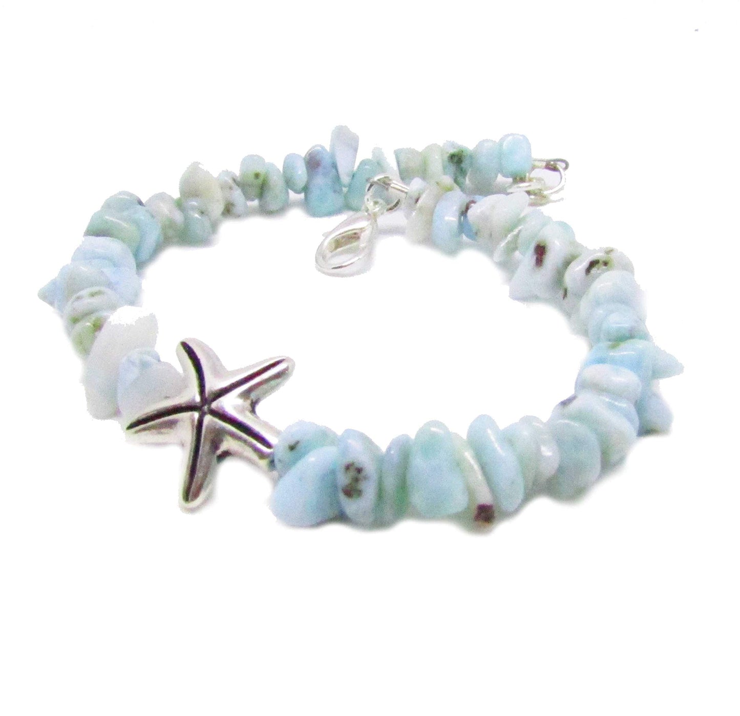 Larimar Stone Bracelet with Starfish Charm - Handcrafted Spiritual Jewelry for Healing and Meditation