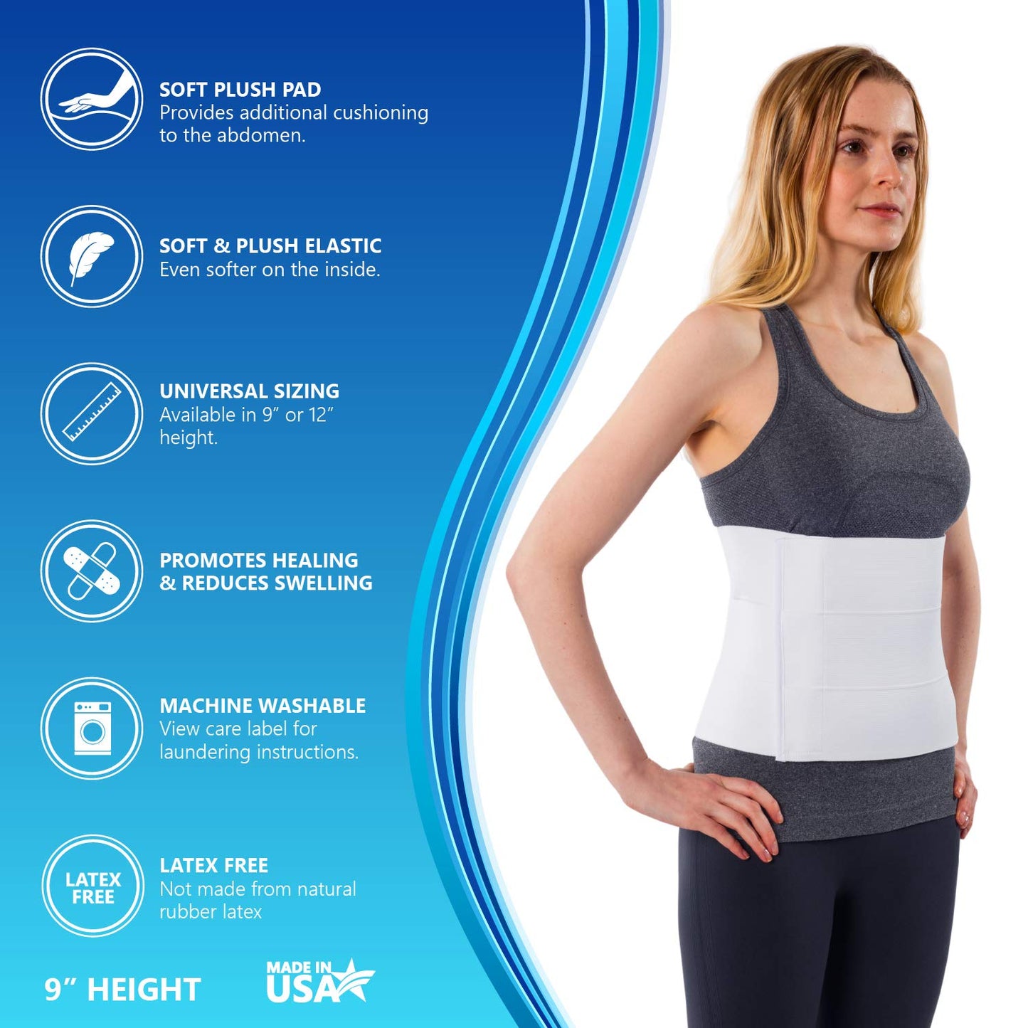 NYOrtho Abdominal Binder for Women - Soft Belly Wrap for Post-Surgery Recovery, Swelling, Hernia & Core Support - Plush, Adjustable, Latex-Free Compression Belt - 3 Panel 9" High - Small 30""-45"""