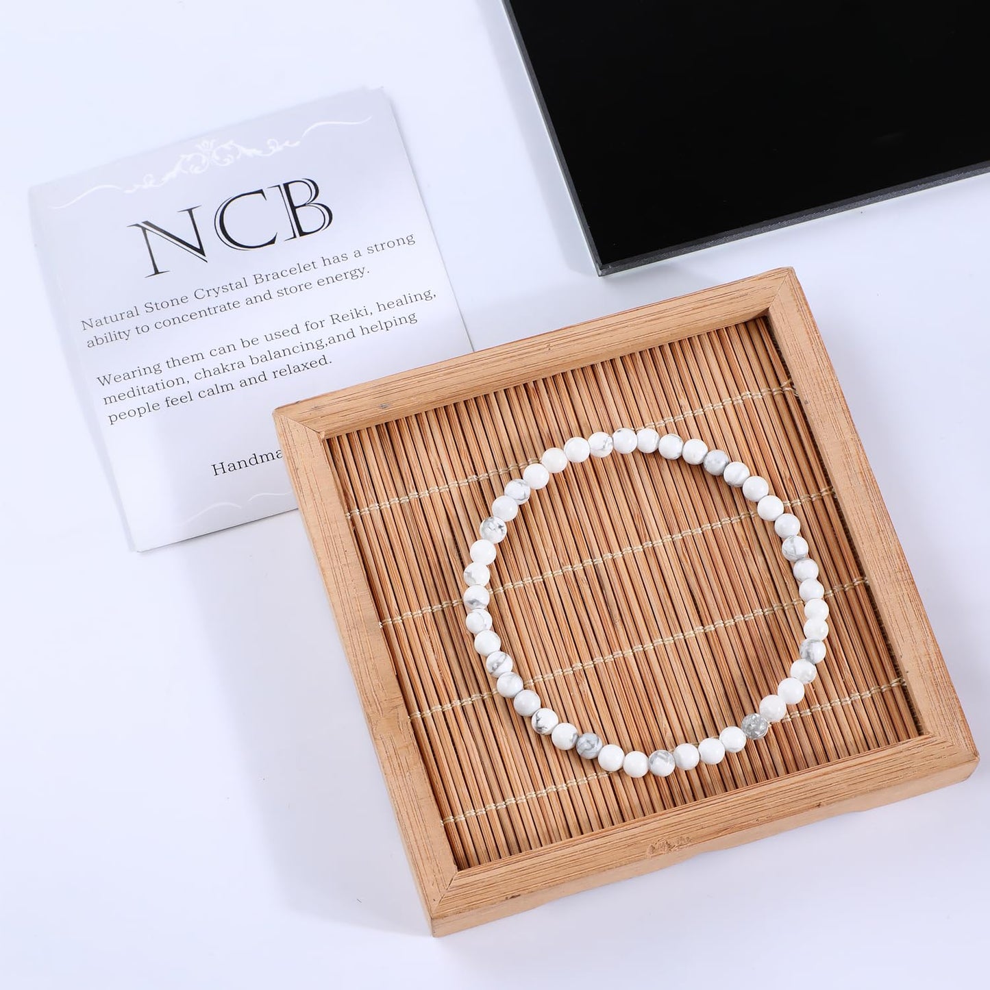 Bymitel 4mm Howlite - Handmade Reiki Gemstone Stretch Bracelet, Natural Beauty & Spiritual Essence, Crystal Healing for Unisex Adults