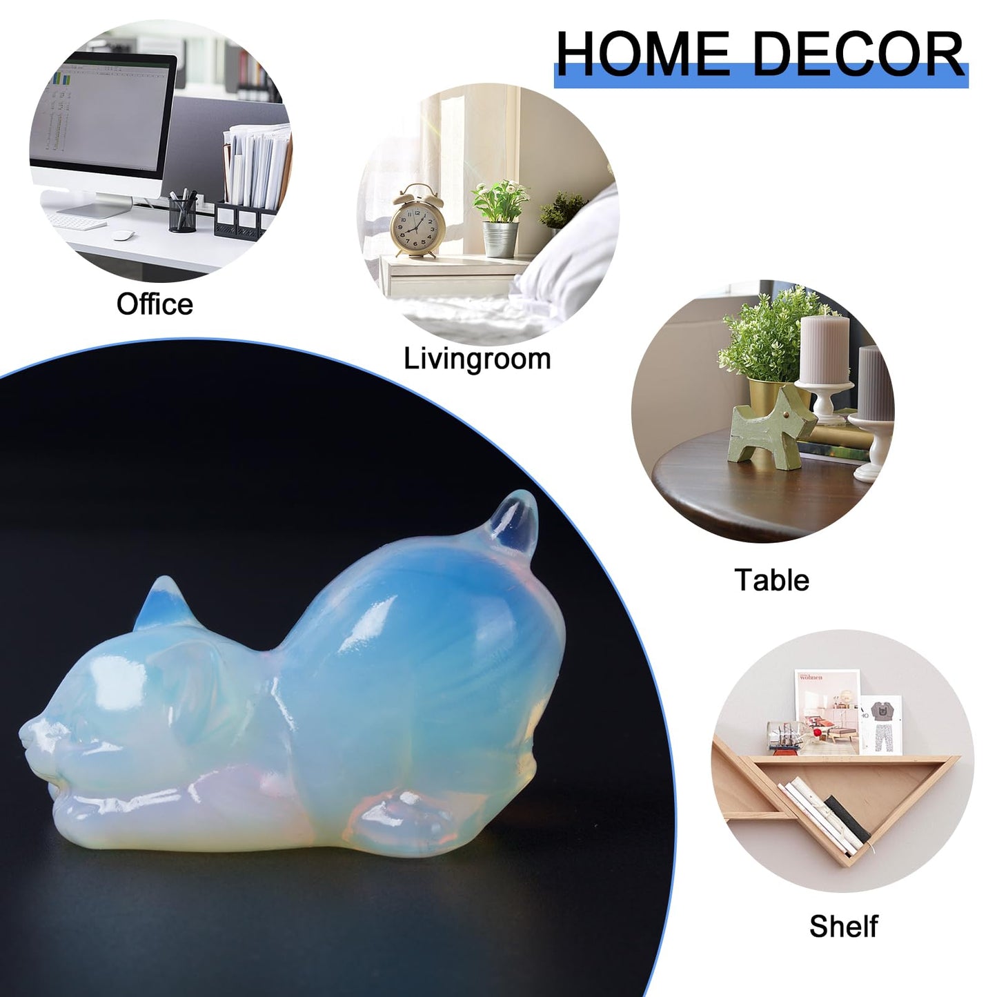 2 Inch White Opalite Cat Crystal Figurines, White Kitten Statues for Kitten Lovers and Collectibles, Cat Decor Fingurines for Home Desk Office, Carved Healing Crystal Reiki Animal Gifts for Women