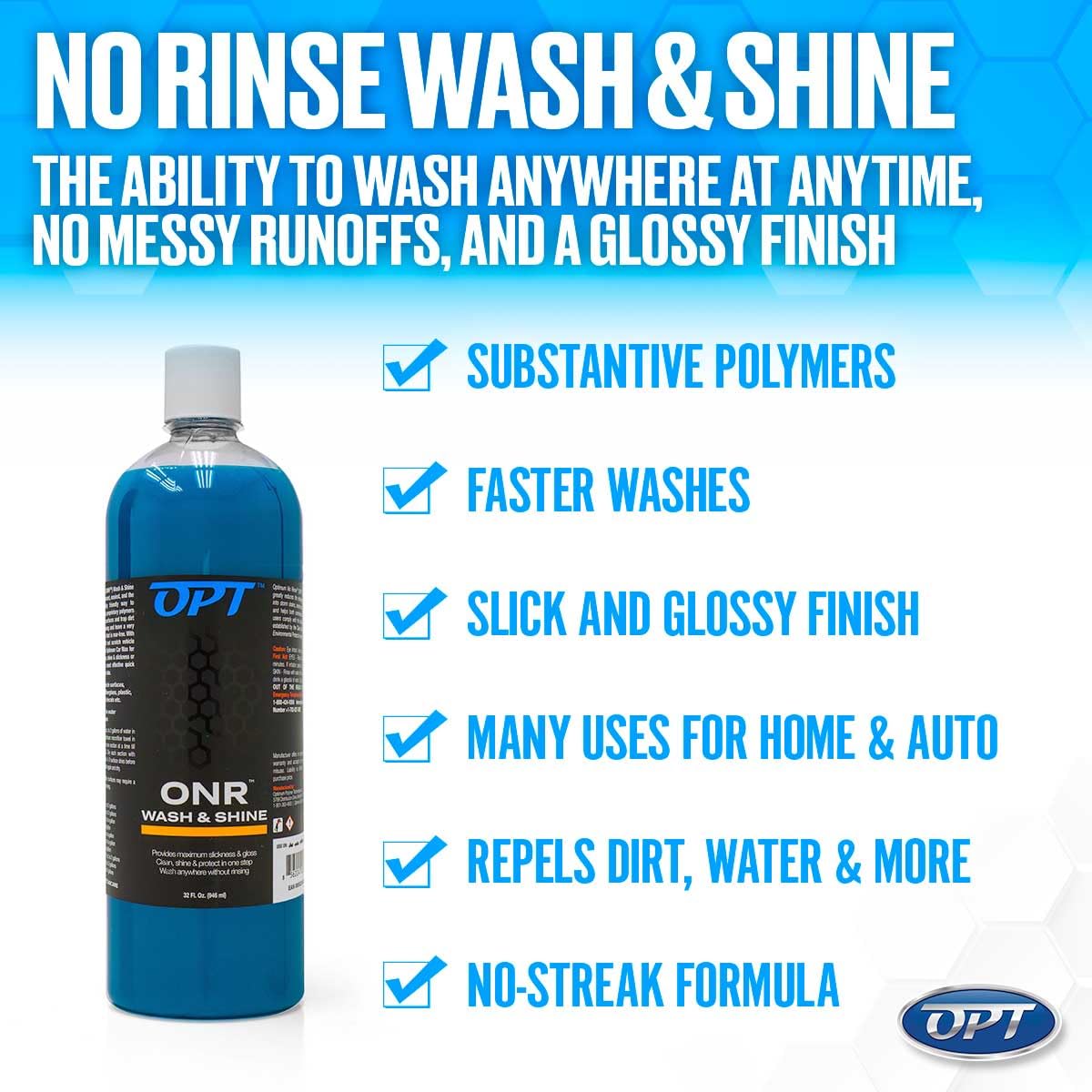 Optimum No Rinse Wash and Shine Version 5 - ONR Rinseless Car Wash Soap for Auto Detailing, Use On Paint, Ceramic Coatings, Glass, Interior (4 Gallons)
