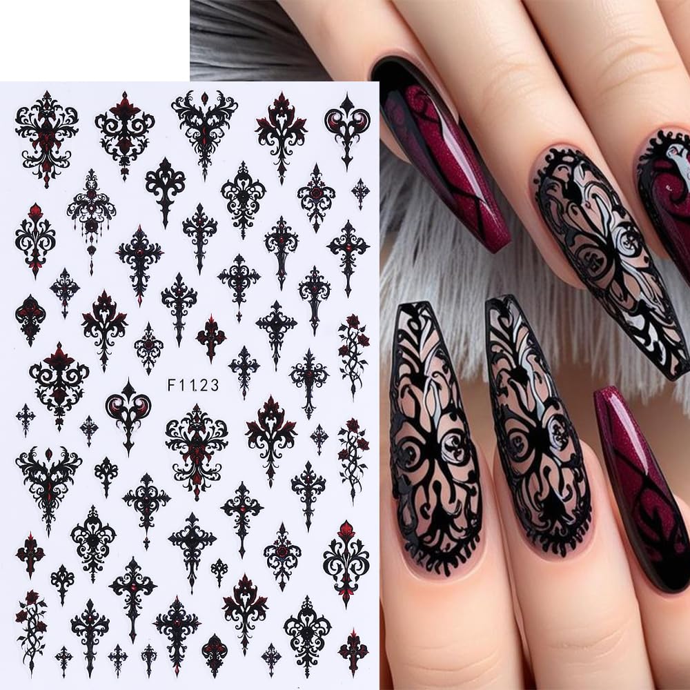 7 Sheets Black Gothic Nail Stickers for Nail Art, 3D Self-Adhesive Witchy Halloween Nail Decals, Nail Supplies Nail Art Designs Accessories for Women and Girls Manicure DIY Decoration