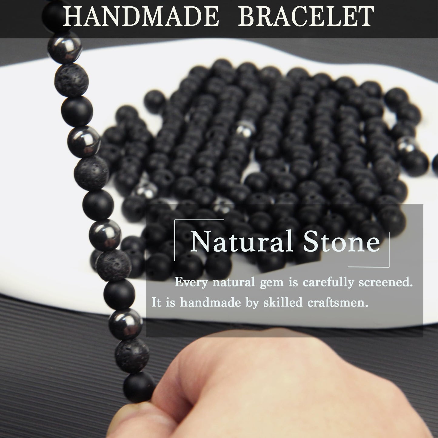GDLKPYHS Black Obsidian Bracelets for Men - Dragon Bracelet - Tourmaline Beaded bracelets, 8MM Black Onyx Hematite Lava Stone Beads Triple Protection Bracelet for Men Women Gifts