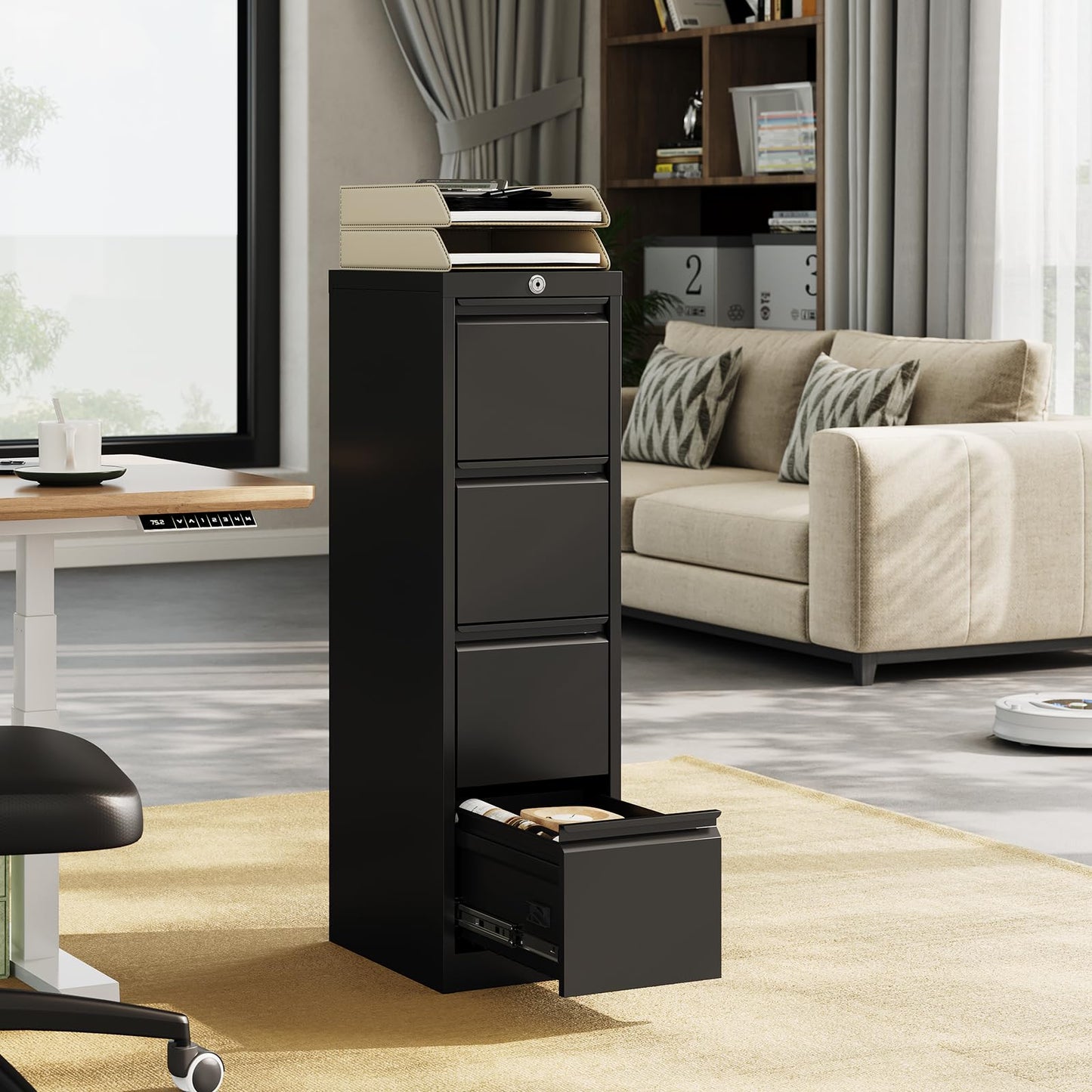 BouPower 4 Drawer File Cabinet with Lock, Metal Filing Cabinets, Vertical Small Filing Cabinet Steel Lockable Storage Cabinets for Home Office, Legal/Letter Size File