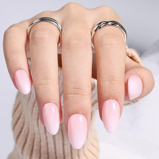 Leefrei Light Pink Press On Nails - Glossy Finish Pink Fade Press On Nails Short Almond Nails Press Ons for Women Fake Nails with Glue, Reusable Glue on Nail in 16 Sizes - 32pcs, Blush Milk