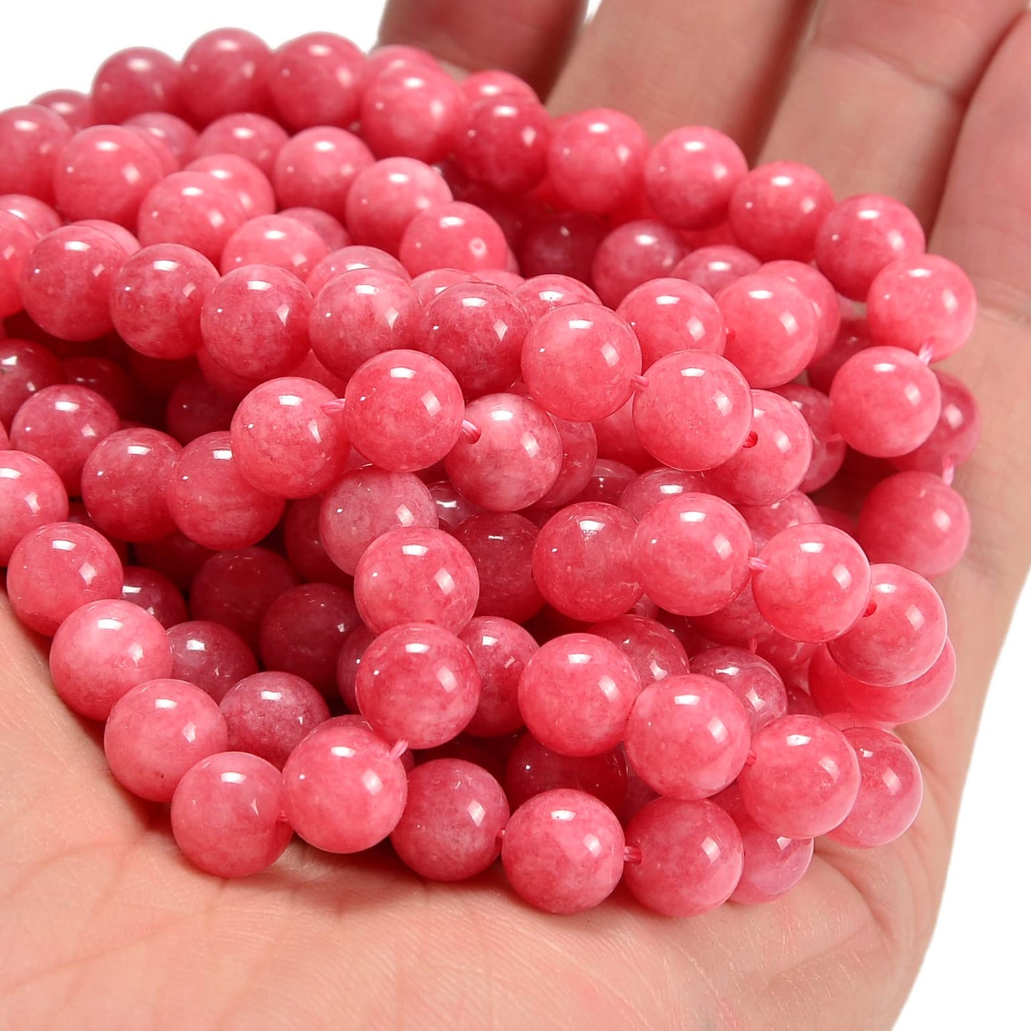 jodaying 10mm Rhodonite Dyed Jade Smooth Round Natural Gematone Loose Beads for Jewelry Making DIY Findings 1 Strand 15"