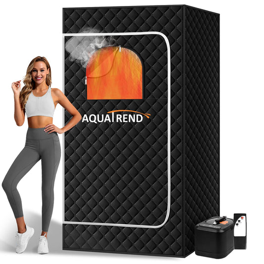 Aquatrend Portable Sauna Box for Home, Personal Steam Sauna Box with 1200W 3L Steamer, 3' x 3' x 5.9', Remote Control, Folding Chair, Full Size Sauna Tent for Fitness Gym Yoga Spa, Fast Heater, White