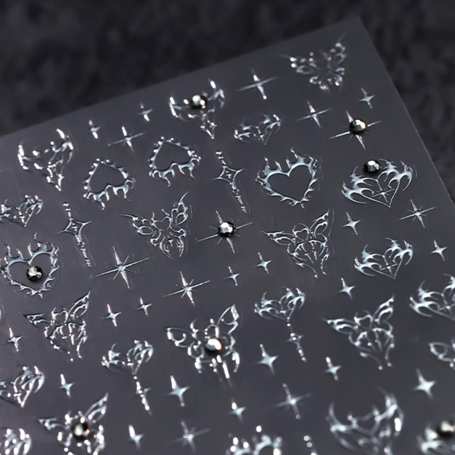 Silver Star Nail Art Stickers 5D Self Adhesive Heart Butterfly Nail Stickers for Nail Art Silver Nail Decals Rhinestone Design Star Nail Supplies for Women Girls