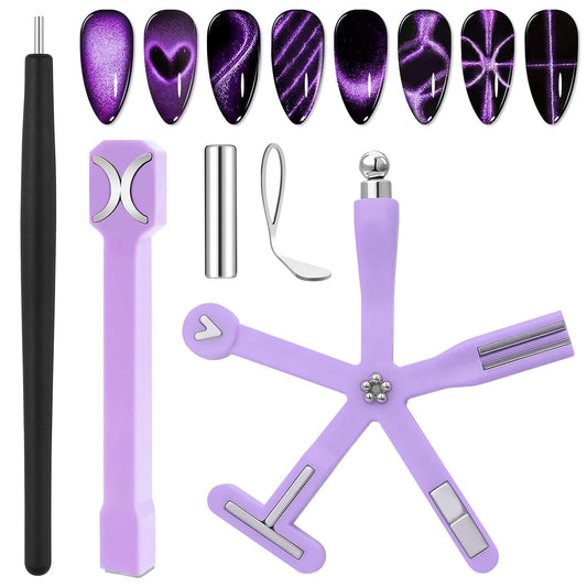 EBANKU Cat Eye Gel Polish Nail Magnet, 8-in-1 Cat Eye Magnet Tool for Gel Nails Strong Magnetic Nail Art Wand with Steel Ball, Black Hole& French Tip&3 in 1 Cateye Multi-Effect Magnets DIY Salon