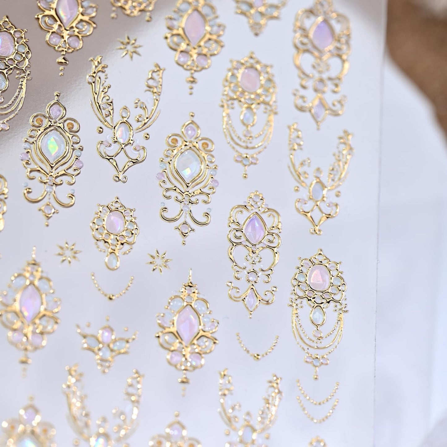Gold Nail Stickers for Nail Art 5D Embossed Gemstone Nail Art Stickers Gold Mace Nail Decals Self-Adhesive Nails Design Supplies for Women Girls DIY Manicure