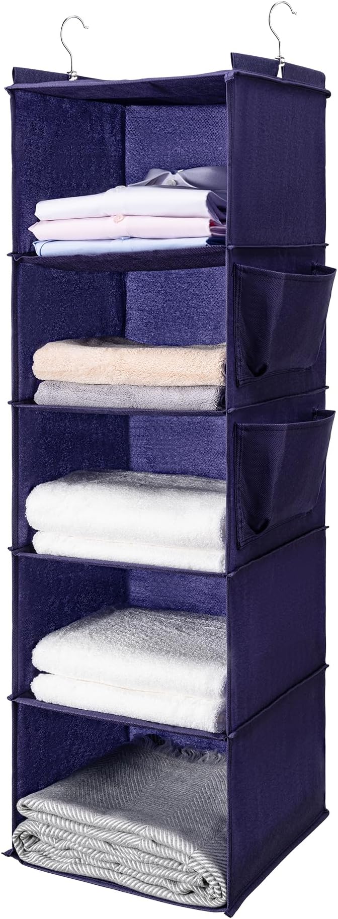 BOOMIBOO Hanging Closet Organize and Shelves,5-Hanging Shelf with 2 Side Pockets,Storage Foldable ï¼Purpleï¼