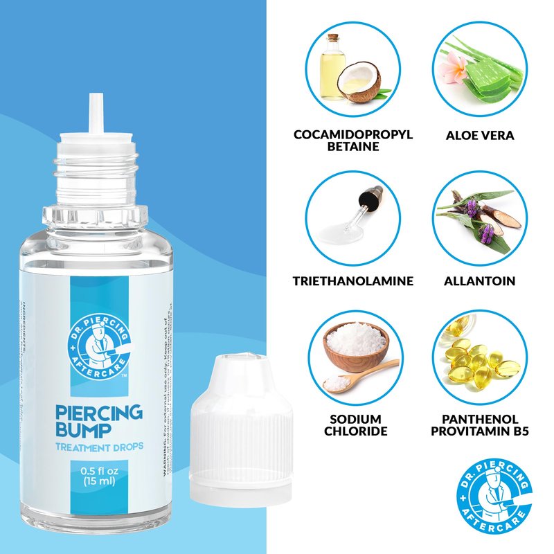Dr. Piercing Aftercare Keloid Bump Solution Drops 15mL - Gentle Saline Formula with Provitamin B5 for Bump Care - Nose Ear Belly Lip Aftercare Cleaner